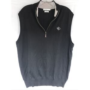 Peter Millar 100% Merino Wool 1/4 Zip Sweater Vest Men's Large Black mbroidery